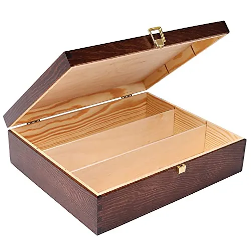 Creative Deco Weinkiste für 3 Flaschen - Kiste aus Holz mit Deckel und Verschluss, ideal für Weinliebhaber und Geschenke, externe Größe 35x30x10 cm.