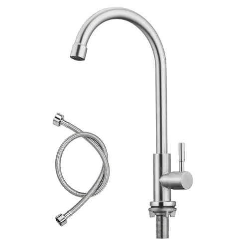 BONADE Wasserhahn Küche, 360°Drehung Einhand Hochdruck Kaltwasserhahn Küche, Drahtziehen küchenarmatur mit Muttern aus Edelstahl 304, Küchenarmatur Spültischarmatur Kaltwasser für Garten
