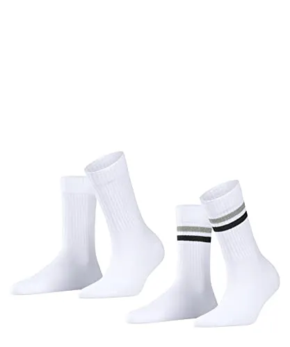 ESPRIT Damen Tennis Stripe 2-Pack W SO Baumwolle Gemustert 2 Paar Socken, Weiß (Woolwhite 2070), 39-42 (2er Pack)