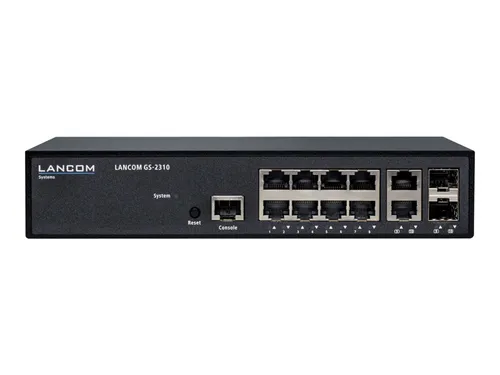 LANCOM GS-2310 Managed Switch - Managed Switch mit 8 x 10/100/1000 Ports und 2 Kombi-Gigabit-SFP, ideal für flexible Netzwerkinfrastrukturen, sowohl Desktop als auch rackmontierbar.