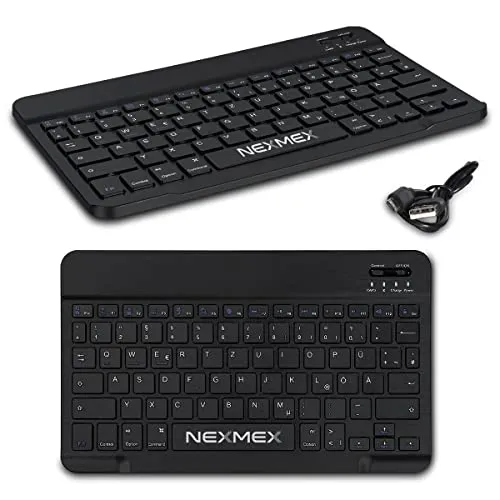 NEXMEX Bluetooth Tastatur Kabellose Funktastatur Flache Multi-Device Wireless Keyboard Wiederaufladbare Keyboard QWERTZ Layout für MacOS Windows iOS Android