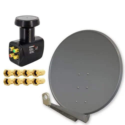 Premium X Deluxe 100 cm Anthrazit Sat Antenne mit Quad LNB - SAT-Antenne mit 100 cm Durchmesser, ideal für bis zu 4 Teilnehmer. Hochwertiges Aluminium und integrierter Wetterschutz für zuverlässigen Empfang in HD, UHD und 4K.