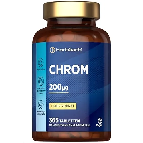 Chrom Tabletten aus Chromium Picolinate 200 mcg | 1 Jahr Vorrat