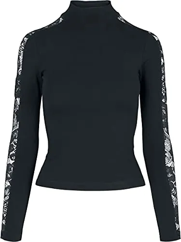 Urban Classics Damen Longsleeve mit Spitzen-Einsätzen - Tops für Damen, langärmlig mit sexy Spitzen-Einsätzen, kuscheliger Rollkragen und elastische Passform für höchsten Tragekomfort.