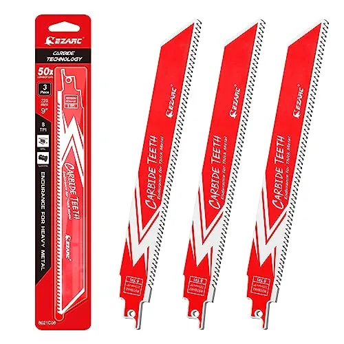 EZARC Säbelsägeblätter Sägeblatt aus Hartmetall Karbid zum schnellen und präzisen Schneiden für dickes Metall, Gusseisen, legierter Stahl 225mm, 8 TPI, 3tlg, R978HM