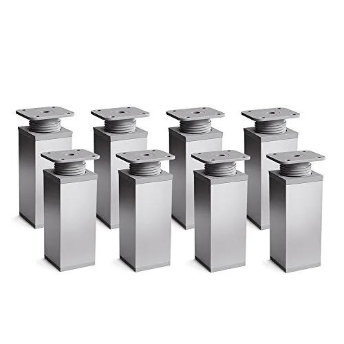 Sossai Höhenverstellbare Möbelfüße MFV1, 8er Set, Aluminium eloxiert, Höhe 80 mm, 40 x 40 mm Vierkantprofil, für Regale und Schränke