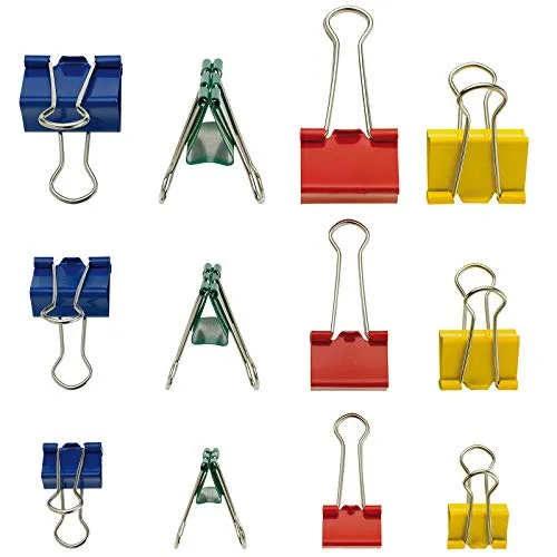 Westcott Foldback-Klammern, Set mit 72 Stück, Bunt, in 3 Größen (19, 25, 32 mm), in 4 Farben (Rot, grün, Gelb, Blau), 6 Boxen à 12 Stück, E-10721 00