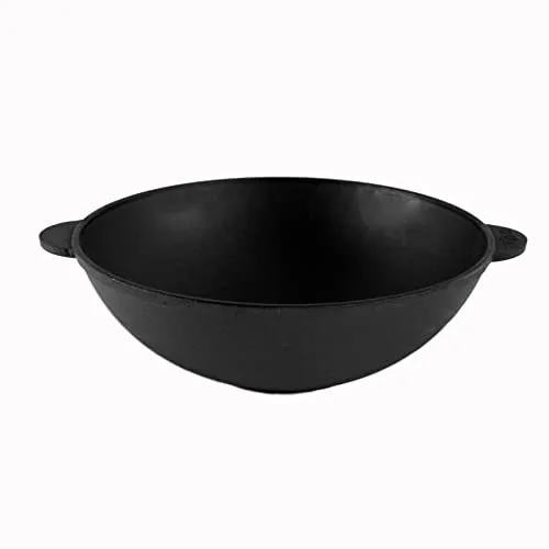 Gusseisen Wok 30 cm - Bratpfanne für Induktion - Pfanne 30 cm aus Gusseisen, ideal für gleichmäßiges Braten und Kochen, perfekt für asiatische Gerichte und Suppen, kratzfest und für alle Herdarten geeignet.