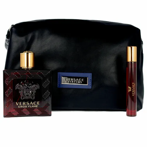 Versace Eros Flame Geschenkset 100ml EDP + 10ml EDP + Kosmetiktasche - Das Versace Eros Flame Geschenkset vereint 100 ml Eau de Parfum und 10 ml Miniatur in einer stilvollen Kosmetiktasche. Ein intensiver, maskuliner Duft mit würzigen und holzigen Noten für den charismatischen Mann.