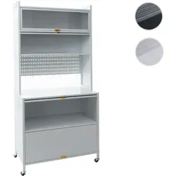 Küchenschrank HWC-O53 - Mobiles Küchenregal mit Stauraum - Waschbeckenunterschrank mit 4 großzügigen Schrankfächern, durchscheinenden Fronten und integrierter Lochwand für optimalen Stauraum und Flexibilität in kleinen Küchen.