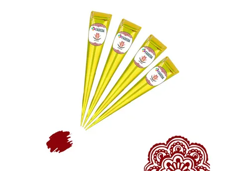 FADEDA Schmuck-Tattoo 4x Henna Kegel je 25g natürliche Paste, 100 % pflanzlich, ohne PPD, 4 Henna Kegel je 25 Gramm, 100 % NATÜRLICHE HENNA-PASTE – Rein pflanzlich