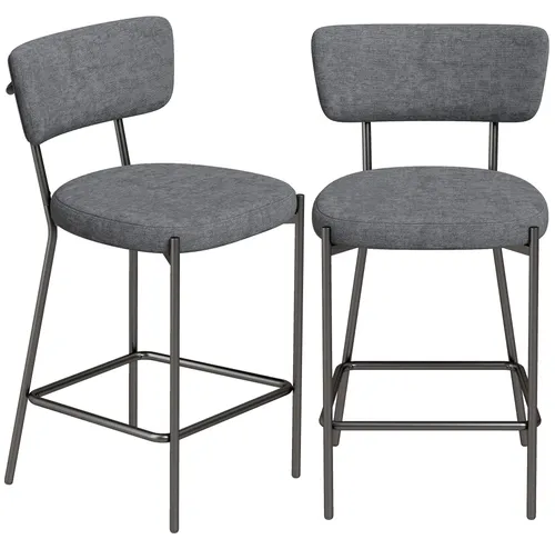 HOMCOM Barhocker 2er Set mit Fußstütze und gepolsterter Rückenlehne, Grau