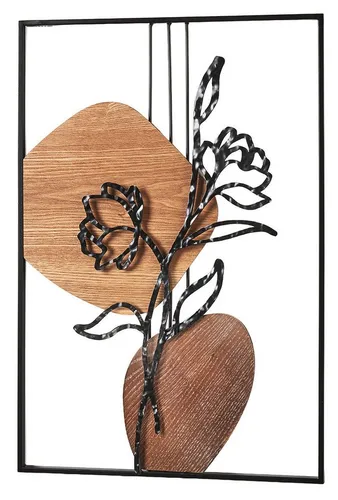 Produktbild Kobolo Wandbild Metallbild ZEN aus Metall und Holz, Wanddeko Wohndekoration, Blumen, Holz und Metall