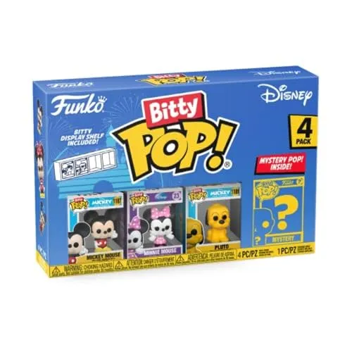 Funko Bitty Pop! Disney - Mickey Mouse, Minnie Mouse (pink Dress), Pluto und eine Überraschungs-Mini-Figur - 0.9 Inch (2.2 cm) Sammlerstück Stapelbares Display-Regal Inklusive - Geschenkidee
