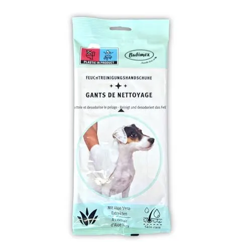 Bubimex Easy Clean Hygienische Reinigungshandschuhe für Hunde und Katzen – reinigt und desodoriert – mit Aloe Vera-Extrakten – für die Hygiene Ihrer Haustiere