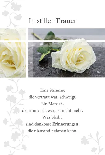 Trauer Beileid unverpackte Kondolenzkarte mit Briefumschlag In stiller Trauer we