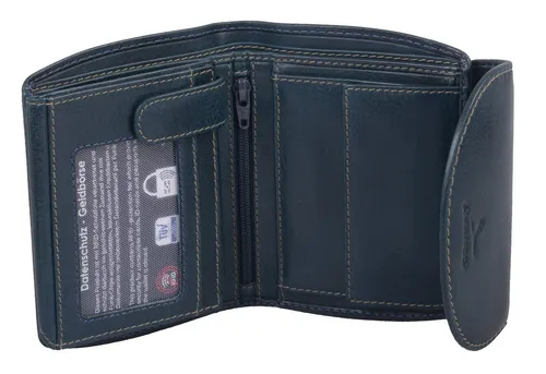 GlücksNugget Geldbörse aus Echtleder für Damen, Blau - Elegante Damenbörse mit 8 Kreditkartenfächern und 2 Ausweisfächern. Praktische Reißverschlussfächer und kompaktes Design (12,5x10cm) für den täglichen Einsatz.