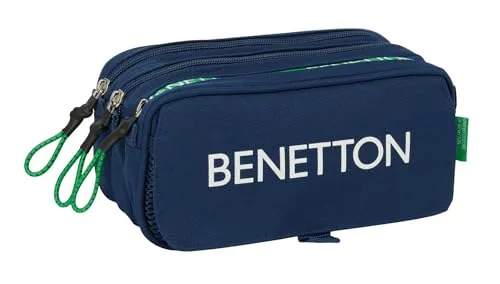 safta BENETTON GREEN Federmäppchen mit 3 Fächern, für Kinder, ideal für Kinder im Schulalter, bequem und vielseitig, Qualität und Widerstandsfähigkeit, 21,5 x 8 x 10 cm, marineblau, M, Casual