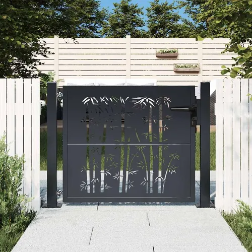 vidaXL Gartentor mit Bambus-Design, abschließbar - Flügeltore aus robustem verzinktem Stahl, elegantes lasergeschnittenes Design und zusätzliche Sicherheit durch abschließbares System – ideal für Garten und Terrasse.
