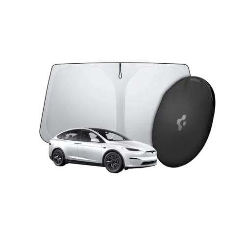 Spigen Tesla Model X Auto Sonnenschutz - RC-Modelle, faltbare Windschutzscheibe mit dreifach beschichteter Technologie für maximalen UV-Schutz und einfache Lagerung.
