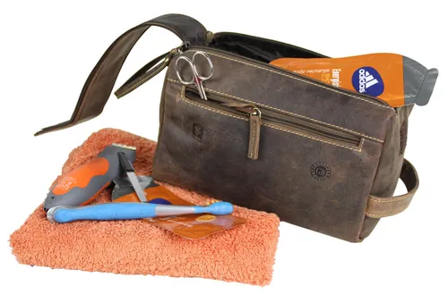 Greenburry Kulturbeutel Vintage, Leder - Hochwertige Greenburry Vintage Kosmetiktasche aus Leder, ideal für die stilvolle Aufbewahrung von Lotion, Shampoo & Co. auf Reisen.