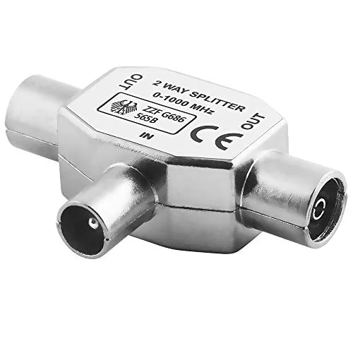 BestPlug TV Radio T Antennen-Adapter Verteiler Splitter Weiche, 1 Koax Stecker männlich auf 2 Koax Buchse Kupplung weiblich, geeignet für 3D SD HD FullHD UHD 4K, Metallausführung