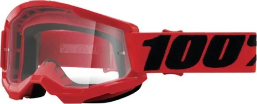 100% Strata 2 MTB Sportbrille mit klarem Glas, rot - Sportbrille für Mountainbiker, ideal für trübe Tage und nasse Bedingungen, bietet optimalen Schutz und Sicht.