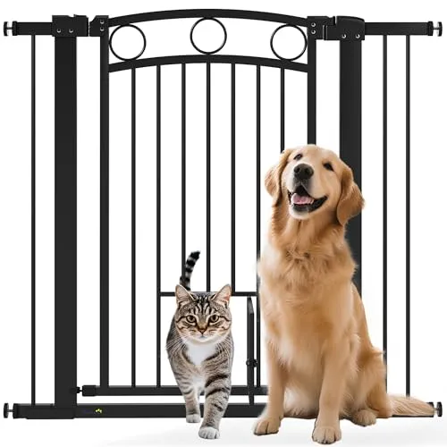 PawHut Türschutzgitter Treppenschutzgitter Türgitter ohne Bohren Treppengitter für Breiten 76-104 cm Einhändiges Öffnen Stahl Schwarz