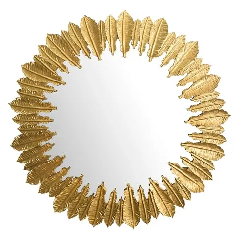 FINEBUY Wandspiegel (Gold Metall, 68 cm) - Badspiegel mit modernem Design und einzigartigen Federn, ideal für Flur oder Garderobe, bringt Licht und Eleganz in jeden Raum.