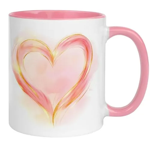 Tasse Liebe Romantik | Rosa Herz mit Goldakzenten | Romantisches Geschenk Verliebte Paare Partner Partnerin Freund Freundin Ehefrau Ehemann | Liebesbweseis zum Hochzeitstag Valentinstag Jahrestag