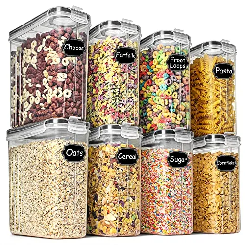 Wildone Frischhaltedosen, luftdicht, Vorratsdosen für Müsli und trockene Lebensmittel, Zucker, Mehl, Snacks, Backzubehör, auslaufsicher, mit schwarzem Verschlussdeckel, 2,5 l, 8 Stück