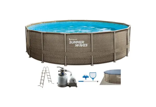 SUMMER WAVES Framepool Elite 488 x 122 cm - Swimmingpools mit edlem Dark Triple Bweave Design, inklusive Sandfilterpumpe und Sicherheitsleiter für sofortigen Badespaß im Garten.