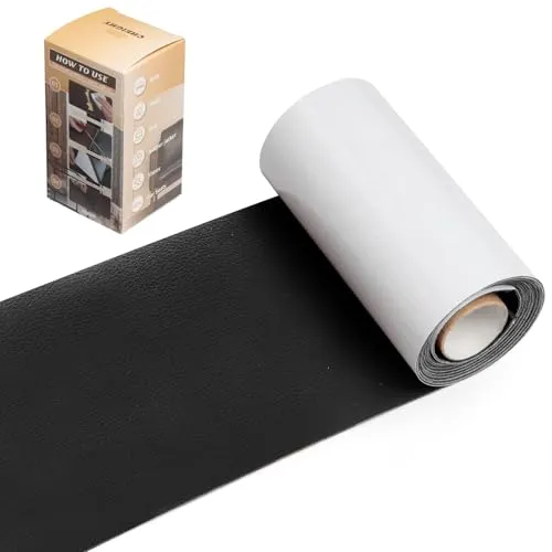 CHEIGHY Premium Leder Reparatur Kit Selbstklebend Schwarz – 10x200 cm Kunstleder Patch für Sofa, Autositze, Taschen