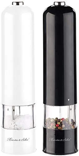 Rosenstein & Söhne Salzstreuer elektrisch: 2er-Set elektr. Salz- & Pfeffermühle, Keramik-Mahlwerk, Licht, 22,5 cm (Salzstreuer zum Drücken, Pfeffer und elektrisch, Elektrischer)