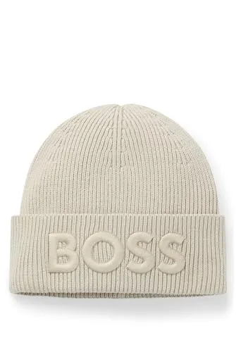 BOSS Afox_R Strickmütze - Strickmütze für Herren mit großer Logo-Stickerei, aus soften Garnen für ein angenehmes Tragegefühl und stilvollen Look.