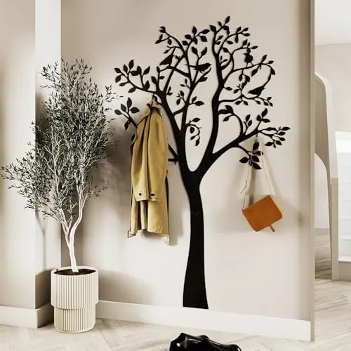 Garderobe Baum Wandgarderobe Schwarz Metall 175x107 cm