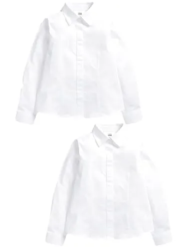 NEXT Mädchen Premium Langärmelige Stretch-Hemden, 2er-Pack Weiß 116 - Bügelleichte Hemden für Kinder im praktischen 2er-Pack. Der Stretchstoff sorgt für hohen Tragekomfort und die Waschmaschinenfestigkeit garantiert Langlebigkeit.