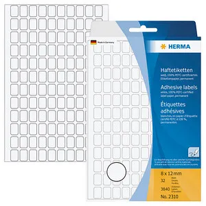 HERMA Etiketten 2310 weiß 12,0 x 8,0 mm, 32 Blatt