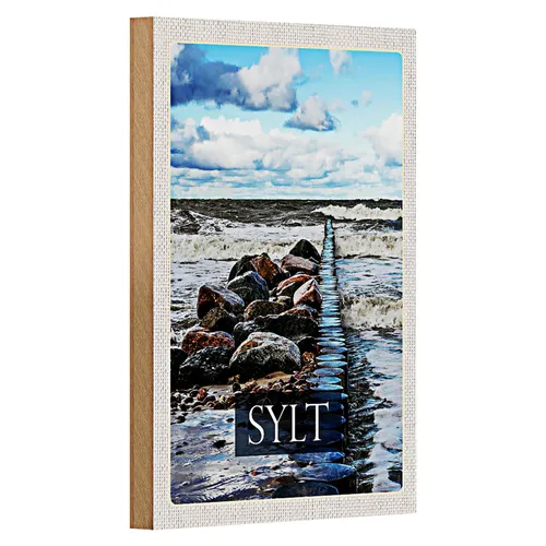 Holzschild Reise 18x12cm Sylt Insel Strand Meer Ebbe und Flut
