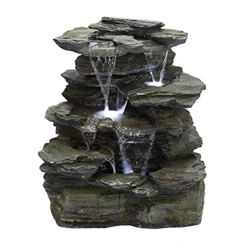 Köhko Springbrunnen Greifensteine mit LED-Beleuchtung - Freistehende Springbrunnen für den Außenbereich: Hochwertiger Gartenbrunnen in Naturstein-Optik, ideal für Garten und Terrasse, mit geschlossenen Wasserkreislauf und stimmungsvoller LED-Beleuchtung.