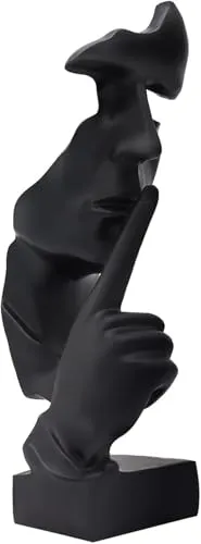 Moderne Skulptur Deko, Figur Skulpturen aus Harz, Silence is Gold Denker Statue, Abstract Kunst Skulpturen Deko, Gesicht Statue, Heimdekoration für Wohnzimmer Schlafzimmer Büro Arbeitszimmer(Schwarz)