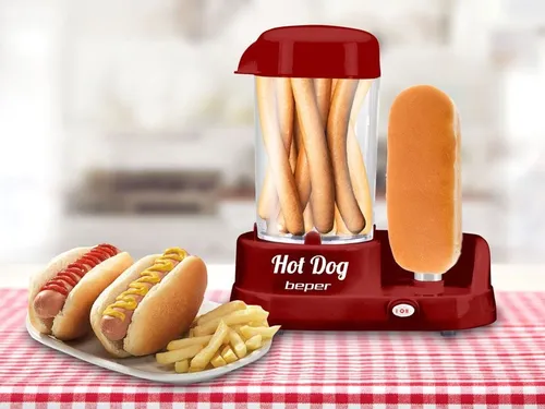 Beper P101CUD501 Hot Dog Maker - Vielseitiger Hot Dog Maker, Eierkocher und Dampfgarer in Rot, 350 Watt Leistung, ideal für schnelle Snacks und gesunde Mahlzeiten.