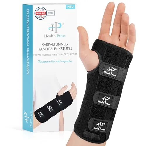 Health Press® Karpaltunnel-Handgelenkstütze mit Metallschienen (S, Links) - Stabile Handgelenkstütze zur Unterstützung und Stabilisierung bei alltäglichen Aktivitäten. Hochwertige Materialien und ergonomisches Design sorgen für Komfort und optimale Passform.