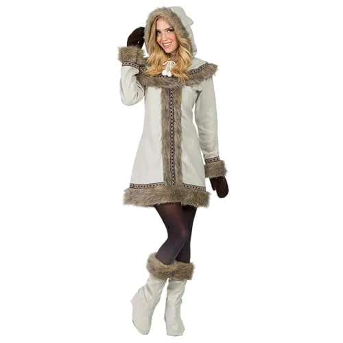 Boland Inuit Kostüm für Damen 6-teilig - Kostüm-Outfits für Erwachsene, detailreich und realistisch, ideal für Fasching und Mottopartys, Größe XL, inkl. Kleid, Handschuhe, Stiefelstulpen und Kapuze.