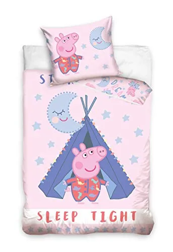 Peppa Pig Bettwäsche 135x200cm - Bettwaren-Set für Kinder, aus 100% Baumwolle mit einem fröhlichen Peppa Pig Motiv für süße Träume.