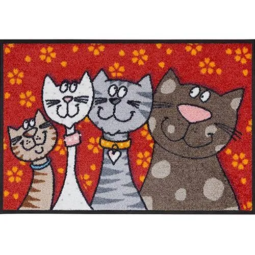 Salonloewe Fußmatte Katzenfamilie 50x75 cm - Fußmatte in lustigem Design, waschbar und pflegeleicht; ideal für drinnen und draußen, rutschfest und strapazierfähig.