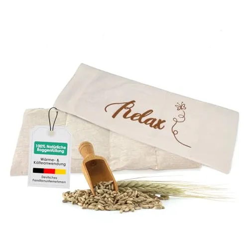 heimtexland ® Roggen Kammer Körnerkissen XL 20x48 cm Kälte- und Wärmekissen 100% Baumwolle Typ752 Natur - Relax