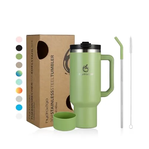 hydro2go Thermobecher mit Strohhalm – BPA-frei, spülmaschinenfest – 10 h heiß/12 h kalt – To-Go Becher (Green Tea, 1200 ml)