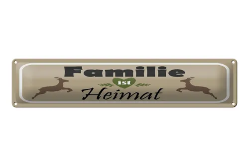 Femer GmbH Metallschild Spruch 46x10 cm Familie ist Heimat, (1 St), gewölbte Oberfläche, abgerundete Ecken, umgeschlagene Kanten