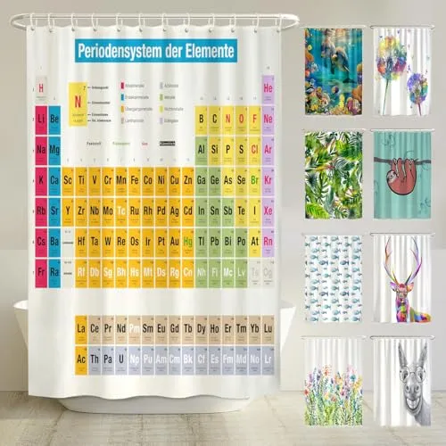 arteneur® Duschvorhang Periodensystem Deutsch - Anti-Schimmel - Duschvorhang-Sets mit hochwertigem Digitaldruck, antibakteriell und aus 100% recyceltem Polyester. Blickdicht, wasserdicht und waschbar, ideal für ein modernes Badezimmer!